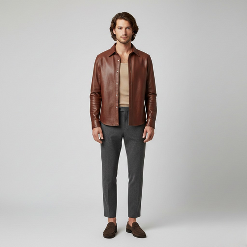 Men's Leather Shirt Jacket