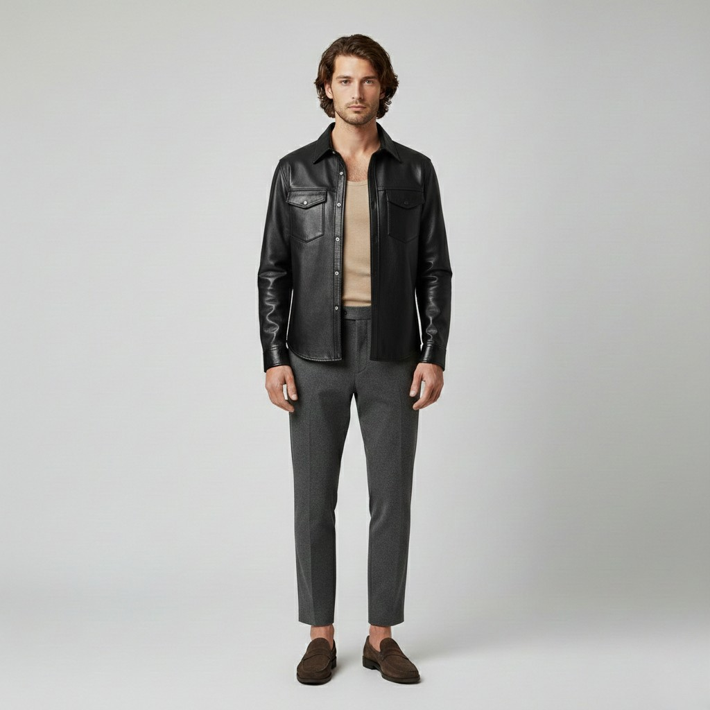 Men's Leather Shirt Jacket
