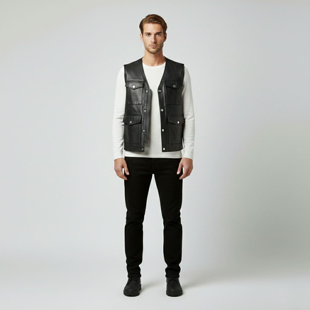 Men's Leather Utility Vest