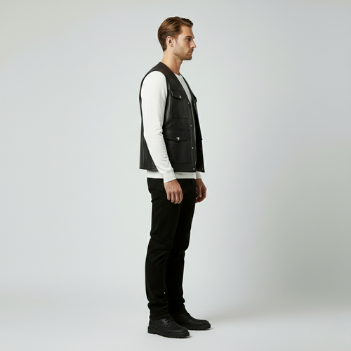 Men's Leather Utility Vest