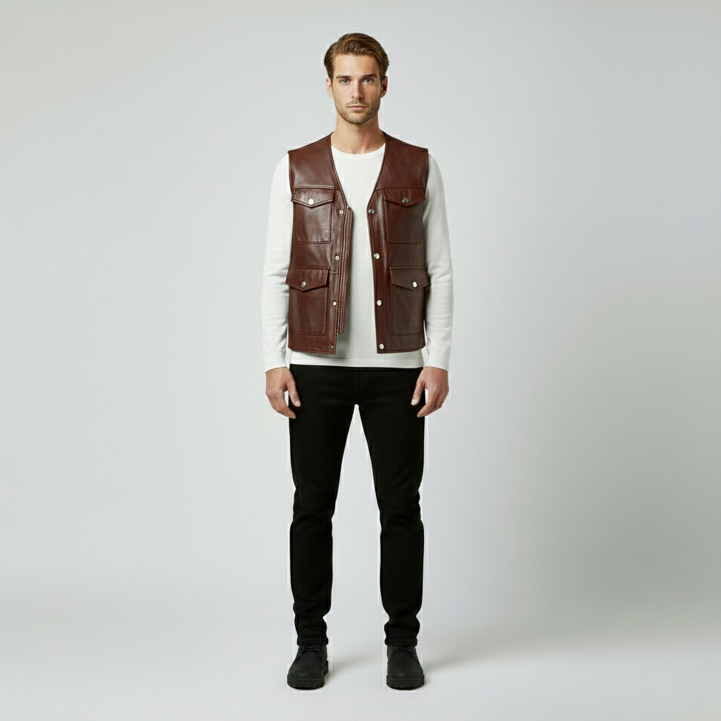 Men's Leather Utility Vest
