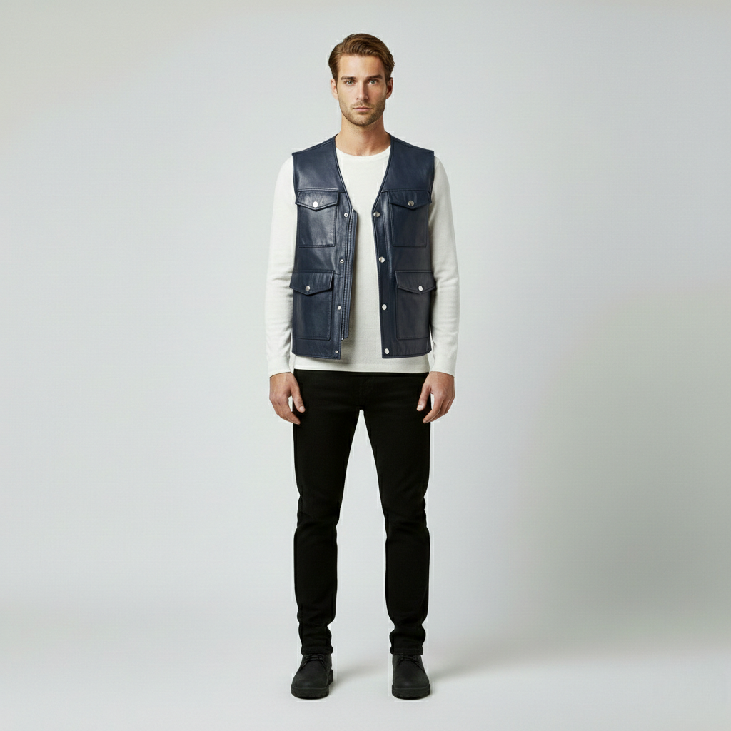 Men's Leather Utility Vest